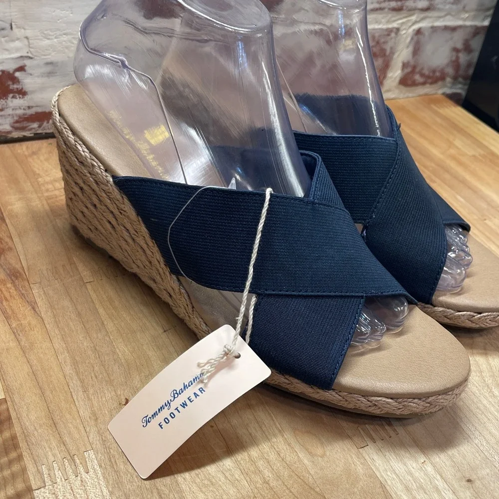 Tommy Bahama Suzette Navy Blue Espadrille Wedge Sandals Womens 8M PL251196 NEW